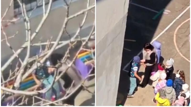  (VIDEO) Imagini revoltătoare la o grădiniță: O educatoare, filmată cum lovește un copil, îl îmbrâncește și îl trage brutal de mână, în curtea instituției