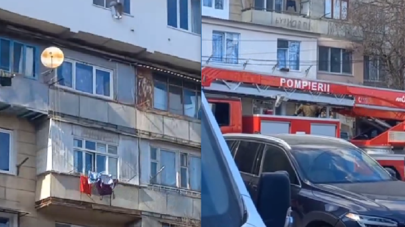  (VIDEO) Alertă în capitală: O tânără de 26 de ani a amenințat că sare de la etajul 6. Au intervenit pompierii