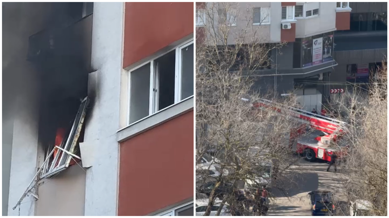  (VIDEO) Un apartament dintr-un bloc de la Telecentru, cuprins de flăcări după o deflagrație: O persoană a fost preluată de ambulanță