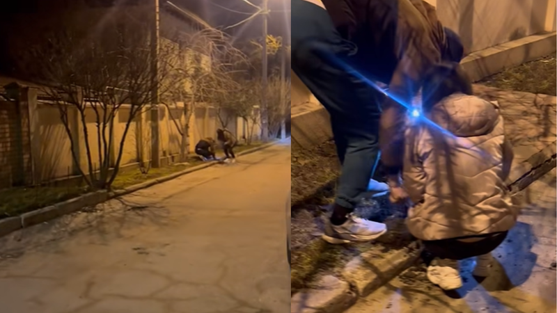  (VIDEO) „Da’ ce căutați acolo?!” Trei tineri, surprinși cum sapă în fața unei case de la Telecentru pentru a ascunde droguri. Doi dintre ei au fost reținuți