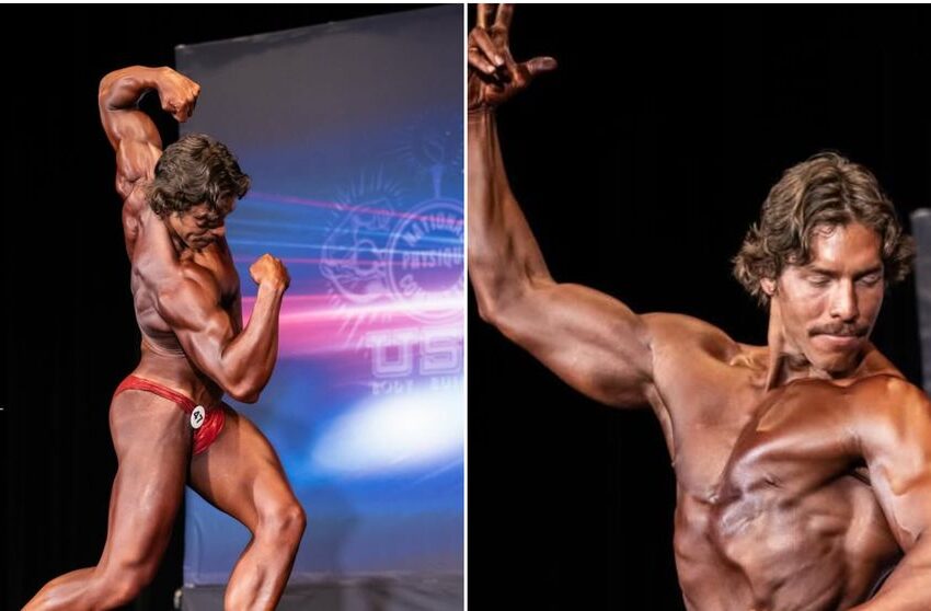 A pus 8 kg de mușchi în doar două luni și a câștigat tot! Copilul din flori al lui Arnold, debut de senzație în culturism, sub privirile admirative ale tatălui