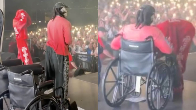  (FOTO) Offset, prima apariție pe scenă, la doar 5 zile după ce a fost împușcat. A cântat din scaun cu rotile în fața fanilor