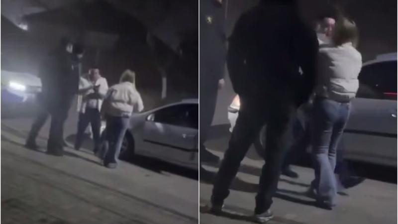  (VIDEO) „Мразь!”. Șeful serviciului de patrulare din Comrat, filmat cum o înjură și o împinge pe fosta soție, în fața polițiștilor: „La ce oră mi-ai scos copilul?”