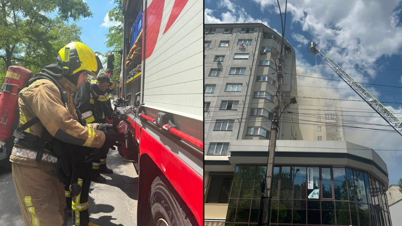  (FOTO) Mansarda unui bloc de locuit din capitală, cuprinsă de flăcări: Locatarii, inclusiv copii, au fost evacuați. 10 autospeciale, la fața locului