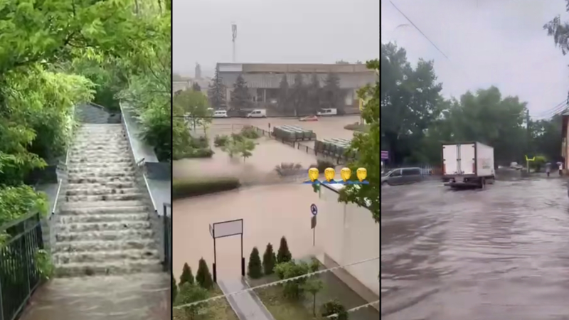  (VIDEO) Ploile au făcut prăpăd în toată Moldova: Străzi inundate, scări transformate în cascade și trafic îngreunat în mai multe raioane