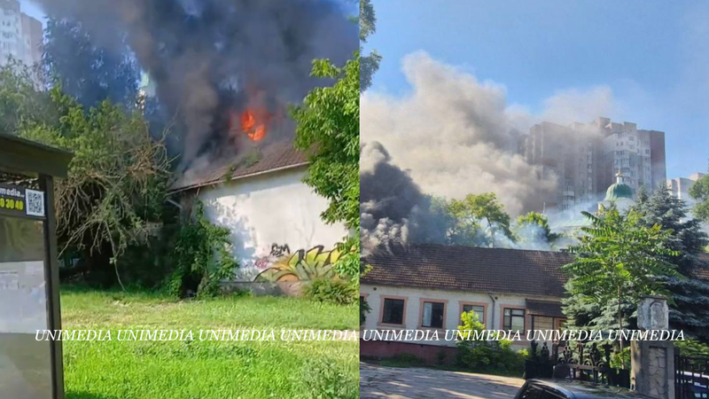  (VIDEO) Fum dens lângă Chișinău-Gaz: Acoperișul unei clădiri a luat foc. Pomperii, la fața locului