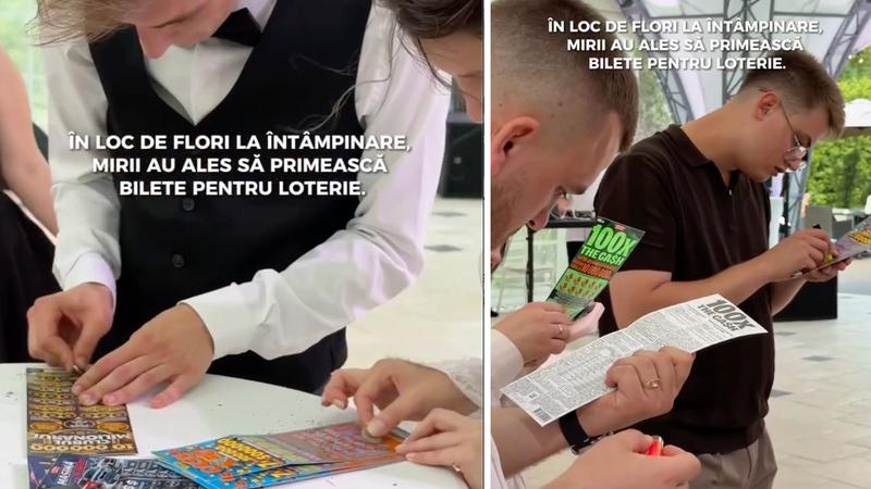  (VIDEO) Surpriză la nuntă: Invitații le-au dăruit mirilor bilete de loterie în loc de flori