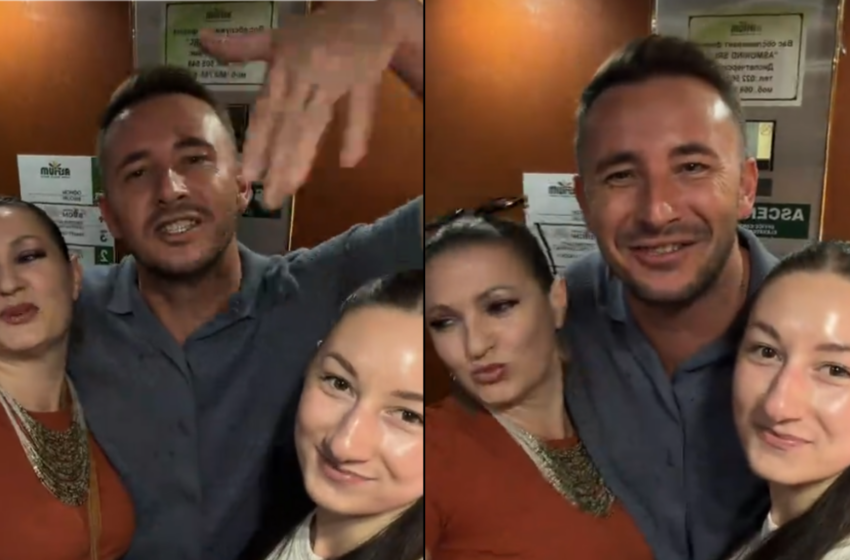  (VIDEO) Emilian Crețu, prins de două fane în ascensor! Una dintre fete l-a sărutat pe obraz: Cum a reacționat actorul