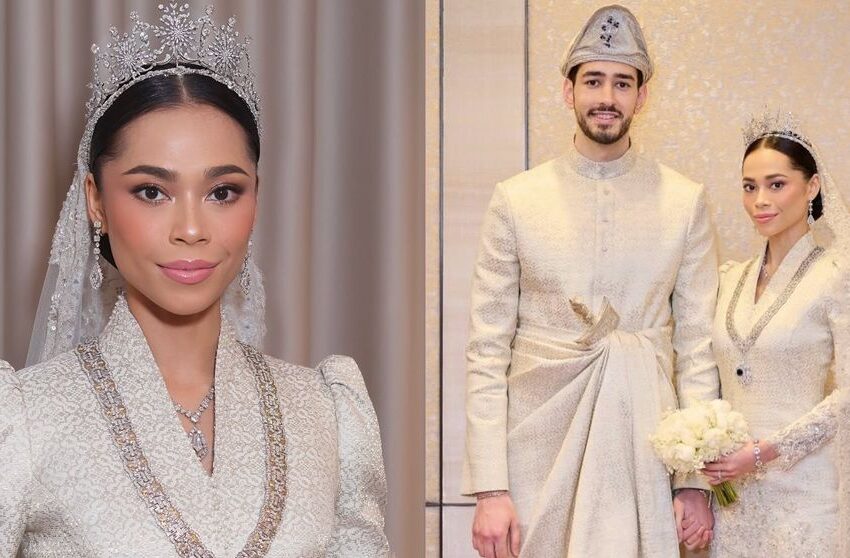 (FOTO) Prințesa Ilyana de Pahang s-a căsătorit cu un pilot britanic de curse. A purtat o tiară istorică și un colier spectaculos cu diamante la nunta regală de la Kuala Lumpur