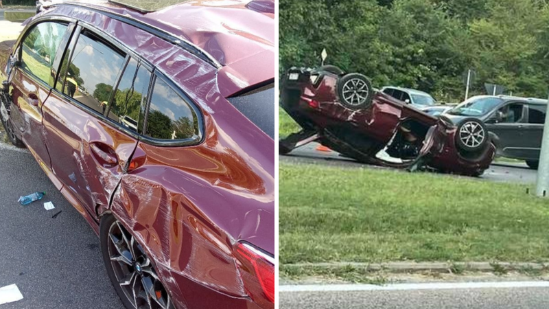  „Mama, am făcut un accident groaznic”. Șoferița BMW-ului care s-a răsturnat lângă Aeroport după un impact cu un Ford e fiica proprietarilor unui liceu privat din capitală
