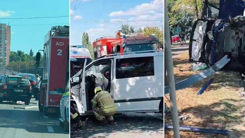  (FOTO/VIDEO) Accident grav pe viaductul din Chișinău: Un microbuz s-a răsturnat, iar mai multe mașini au fost avariate. Traficul, paralizat