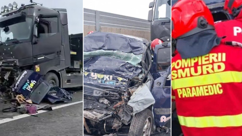  (FOTO/VIDEO) Imagini terifiante de la Bârlad, unde doi tineri moldoveni au murit într-un accident rutier. TIR-ul și mașina, făcute zob