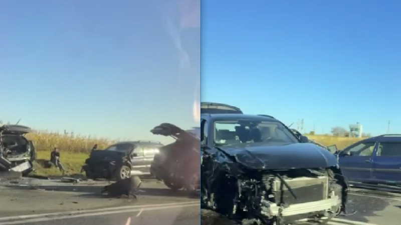 (VIDEO) Accident teribil la Peresecina: Trei automobile, distruse în urma unui impact. Ambulanța, la fața locului
