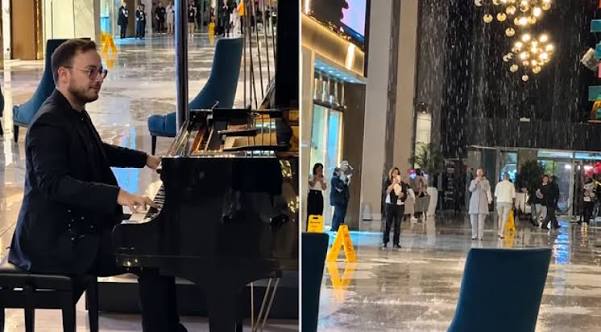  (VIDEO) Scenă desprinsă din filmul „Titanic”, într-un hotel din Turcia! Un pianist a cântat la pian în mijlocul holului inundat