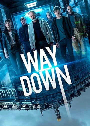 The movie poster for 'Way Down' (The Vault), showing the main characters and an inverted image of the Bank of Spain.