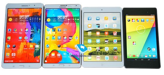 Comparison of four compact tablet: Apple iPad Mini Retina, Google Nexus July 2013, Samsung Galaxy Tab 8.4 Pro and Samsung Galaxy Tab S 8.4