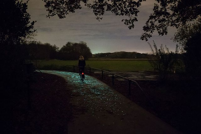This luminous bike path reminiscent of paintings by Van Gogh. Eyeful Daan Roozegaarde!