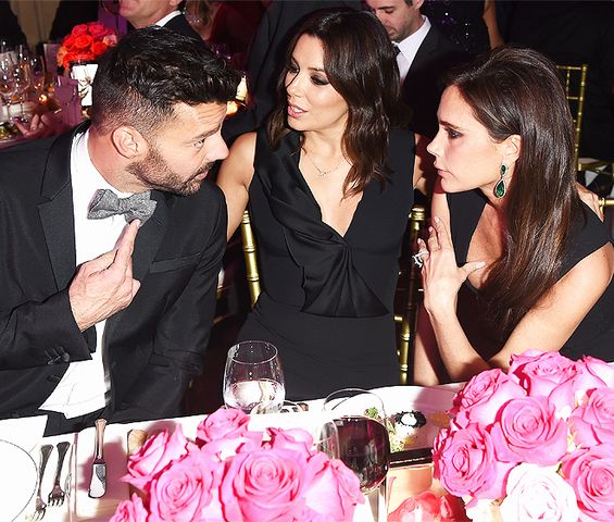 Ricky Martin, Alex Garber with a girl, Victoria Beckham and Eva Longoria at a party in London