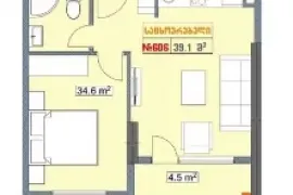 Продается квартира, 1 Kомнатная, Новостройка, Батуми, Район аэропорта