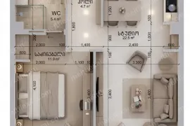 Apartment for sale, 2 Room, New building, Tbilisi, Bagebi