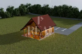 Drvena kuća za odmor u izgradnji 160 m2,P+sa okućnicom cca 2500 m2, Plaški, Famiglia