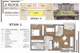 Novogradnja Banja Luka stan 57m2 sa dvije spavaće sobe u izgradnji TOP LOKACIJA, Banja Luka, Apartamento