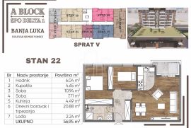 Novogradnja Banja Luka stan 57m2 sa dvije spavaće sobe u izgradnji TOP LOKACIJA, Banja Luka, Apartamento