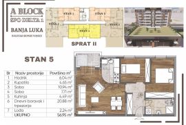 Novogradnja Banja Luka stan 57m2 sa dvije spavaće sobe u izgradnji TOP LOKACIJA, Banja Luka, Apartamento