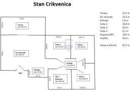 Crikvenica, 3S + DB, 72 m2, pogled na more, Crikvenica, Kвартира