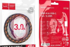 კაბელი USB - Type-C hoco X116 Meridian 3.0A 1მ ნაჭ