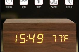 ხის ციფრული მაღვიძარა LED მაგიდის საათი ტემპერატურ