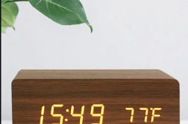 ხის ციფრული მაღვიძარა LED მაგიდის საათი ტემპერატურ