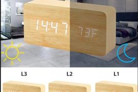 ხის ციფრული მაღვიძარა LED მაგიდის საათი ტემპერატურ