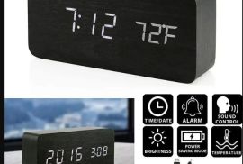 ხის ციფრული მაღვიძარა LED მაგიდის საათი ტემპერატურ