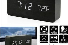 ხის ციფრული მაღვიძარა LED მაგიდის საათი ტემპერატურ