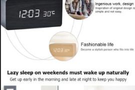 ხის ციფრული მაღვიძარა LED მაგიდის საათი ტემპერატურ