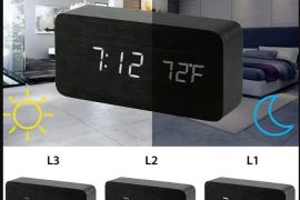 ხის ციფრული მაღვიძარა LED მაგიდის საათი ტემპერატურ