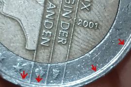 იყიდება ქარხნული წუნის მქონე მონეტა(mint error  coin)-2 ევრო