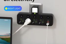 კედლის დამტენი ბუდე 3  დენის წყაროთი + 2 USB პორტი + 1 Type C 6-in-1 შტეფსელის (ტრაინიკი)