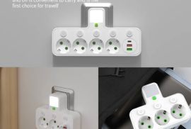 კედლის დამტენი ბუდე 3  დენის წყაროთი + 2 USB პორტი + 1 Type C 6-in-1 შტეფსელის (ტრაინიკი)
