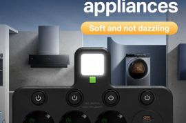 კედლის დამტენი ბუდე 3  დენის წყაროთი + 2 USB პორტი + 1 Type C 6-in-1 შტეფსელის (ტრაინიკი)