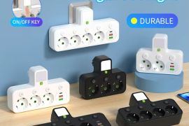კედლის დამტენი ბუდე 3  დენის წყაროთი + 2 USB პორტი + 1 Type C 6-in-1 შტეფსელის (ტრაინიკი)