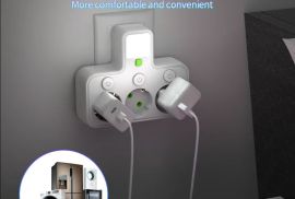 კედლის დამტენი ბუდე 3  დენის წყაროთი + 2 USB პორტი + 1 Type C 6-in-1 შტეფსელის (ტრაინიკი)
