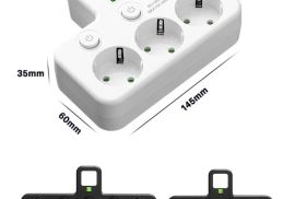 კედლის დამტენი ბუდე 3  დენის წყაროთი + 2 USB პორტი + 1 Type C 6-in-1 შტეფსელის (ტრაინიკი)