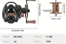 BILLINGS Baitcasting Reel High-Speed Gear Ratio 7.2:1, 4+Bea