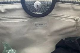 Chanel Striped Canvas Deauville Maxi Shopping Tote Bag.