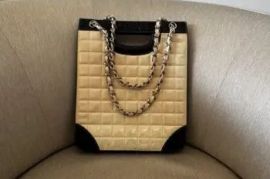 vintage Chanel Ligne Cambon Canvas & Leather Tote Bag