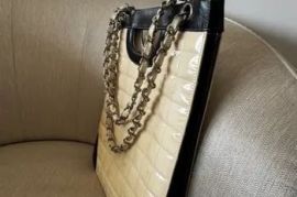 vintage Chanel Ligne Cambon Canvas &amp; Leather Tote Bag