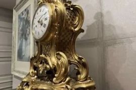 Louis XV Style Gilt Bronze (Ormolu) Figural Mantel Clock