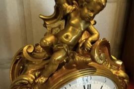 Louis XV Style Gilt Bronze (Ormolu) Figural Mantel Clock